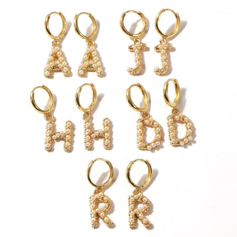 

Dangle & Chandelier KOMi Fashion Rhinestone Crystal Initial Letters Earrings Cute Pearl Gold With English For Women Girls E-202191