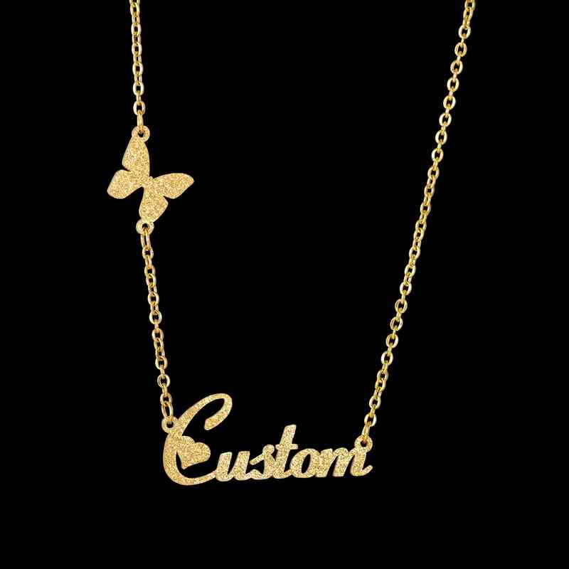 

2021 Bt Jewelry Gift Stainls Steel Frosted Custom Name Butterfly Necklace