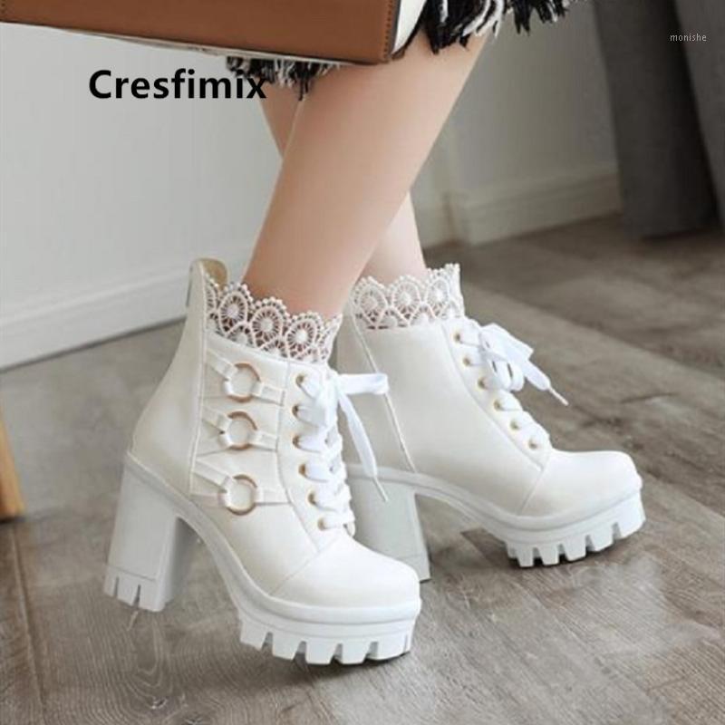 

Cresfimix Damskie Buty Women Fashion High Quality Black Pu Leather Lace Up Ankle Boots Lady Casual White Comfortable Boots C60891