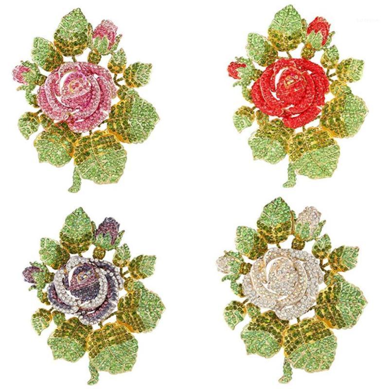 

Gorgeous Wedding Big Rose Flower Brooch Pin Austrian Crystal rose plant flower occasion lapel pin broach1