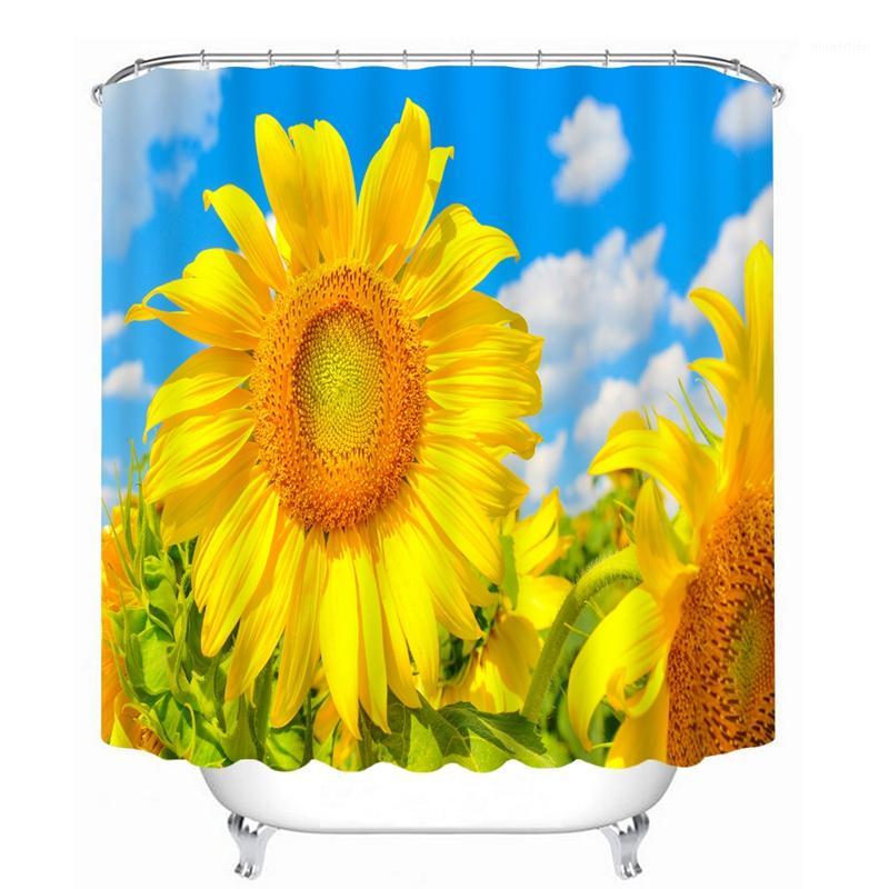 

DIY Printed Shower Curtains Yellow Sun Flower Pattern Waterproof Thickened Fabrics Bath Curtain Bathroom Decor Customizable1