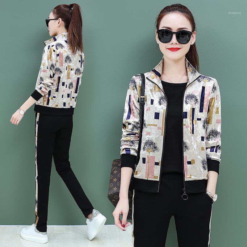 

3PCS Spring Women Sportswear Tracksuit Loose Velvet Jacket+sweatshirt+pant Running Jogger Fitness Workout Casual Set Sport Suit1, Purple