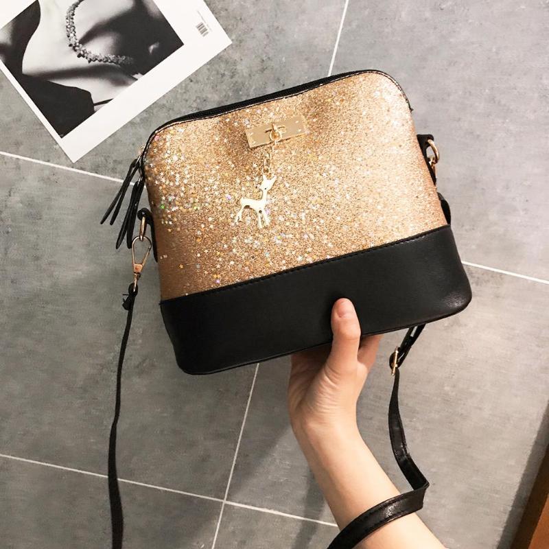 

Cute Shell Shoulder Bag Hand Bag Luxury Design Women Handbag 2021 Sequi Messenger Bags School Black Leather Crossbody
