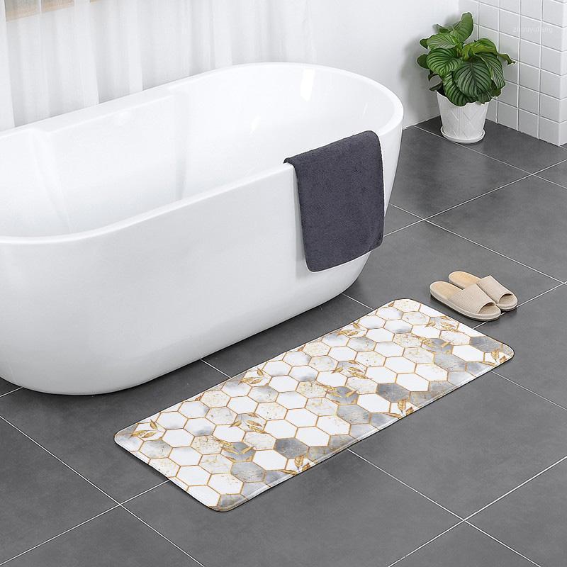

Bath Mats Geometric Pattern Kitchen Mat Long Strip Non-Slip Carpet Bathroom Entrance Waterproof Doormat Living Room Rugs Bedroom Floor