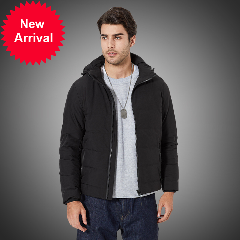 

White men thick jackets warm winter cotton hoodie thicken duck down parka thin casual coat with pockets, Black th916