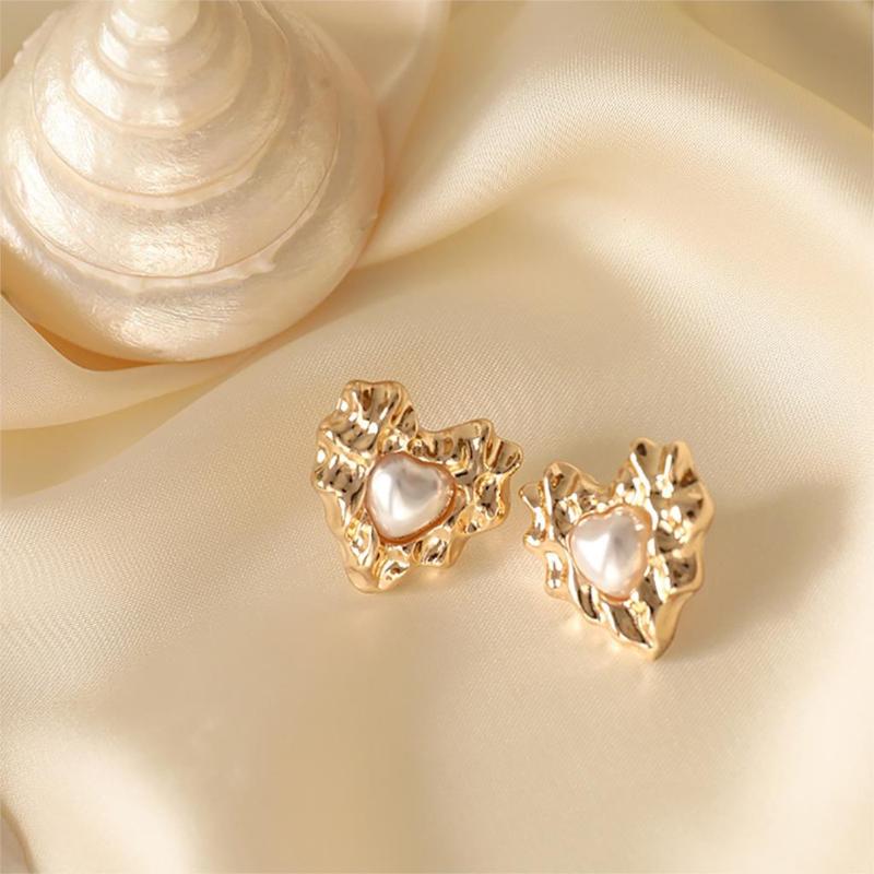 

Stud DoreenBeads Sweet Heart Earrings For Women Jewelry Imitation Pearls Party Club Gold Color Metal Statement