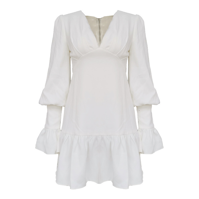 

New 2021 Has Arrived Deep V-dressed Woman's Cleavage Long White Extension Solid Runway Female Casual Sexy Party Dressed in Luxury U61f