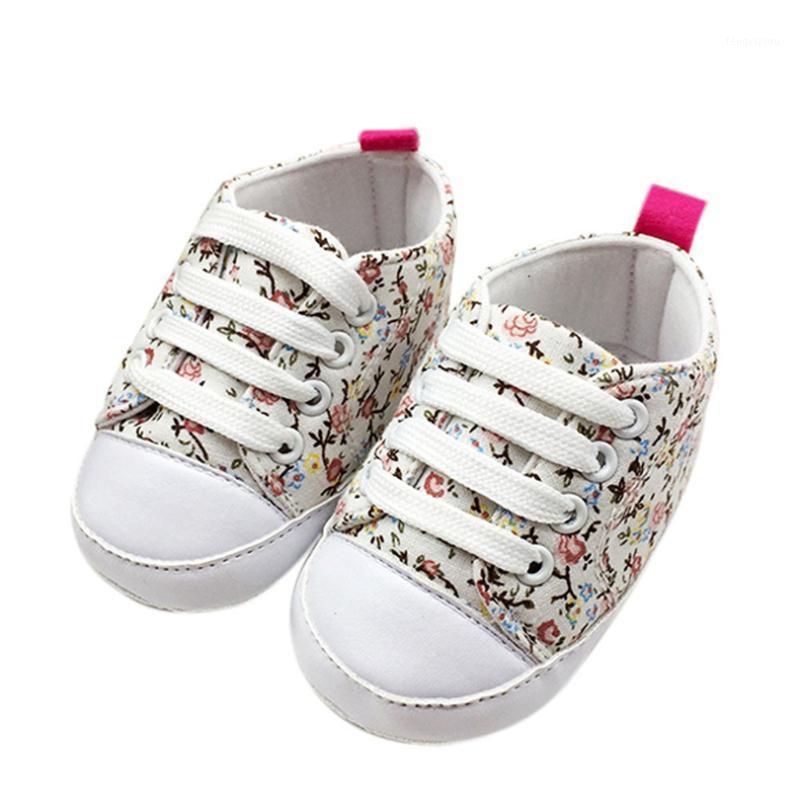 

Newborn Baby Girls Floral Print Canvas Sneakers Fashion Infant Lace-up First Walkers Soft Sole Anti-Slip Toddler Shoes -18M A201, Pink