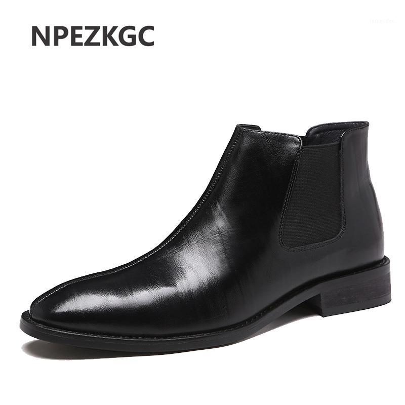 

Autumn Winter Men's Boots Leather Casual Shoes Male British Style Slip-on Wedding Dress Short Boot For Man1, Black
