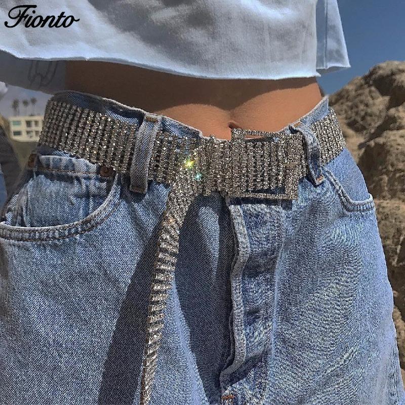 

FIONTO Fashion Personality Exaggerated Diamond Belt Luxury Diamond Mesh Red Waist Chain Waist Ornaments Chain CA2273/5, Black