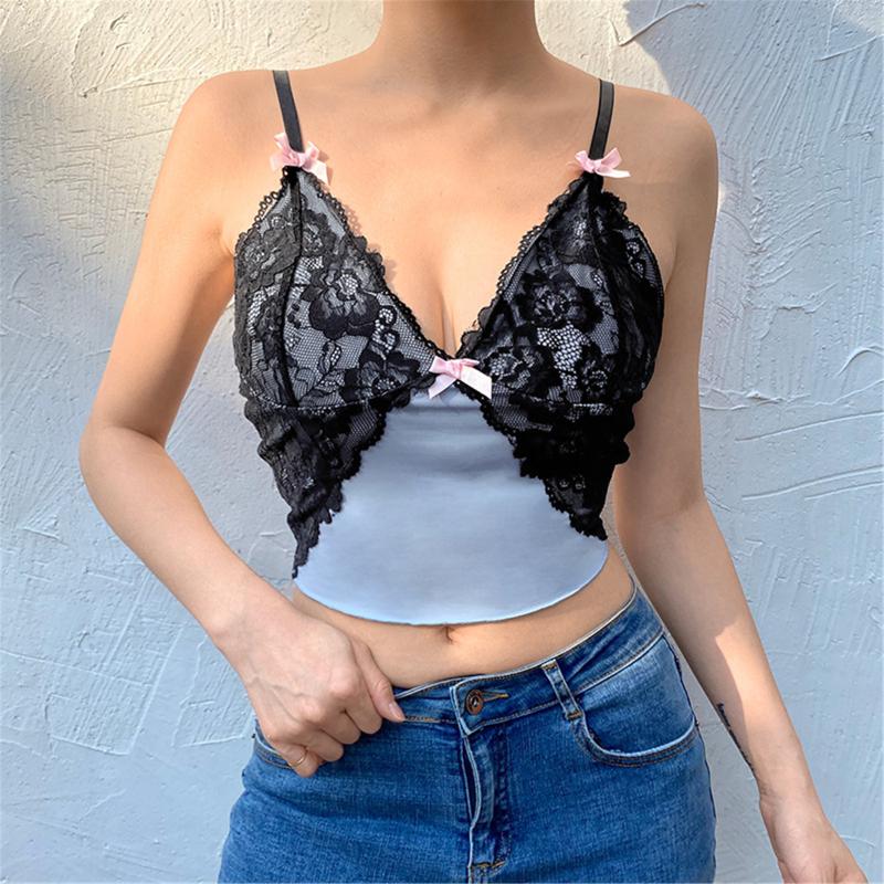 

Fashion Women Sexy Deep V-neck Sleeveless Lace Casual Vest Printed Slim Short Tank Tops Corset Tops For Women Summer, Blue