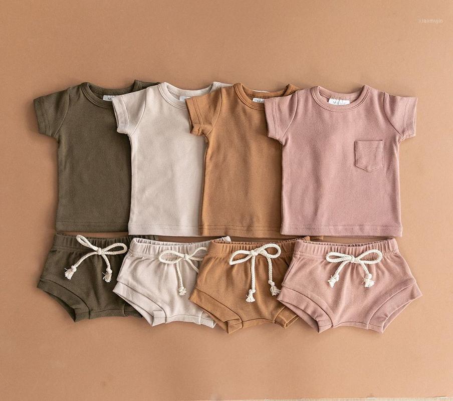 

2020 Summer Toddler Kid Baby Boys Girls Cotton Outfits Clothing Set Newborn T-shirts Tops+Shorts Tracksuits Solid Cute Clothes1, Brown