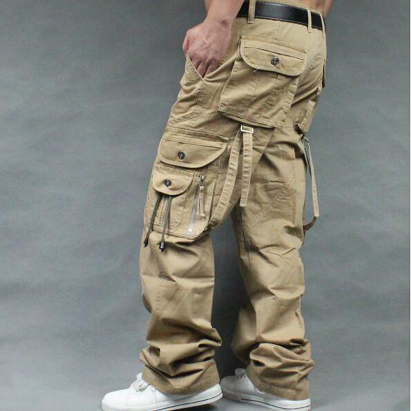 

2021 Casual Cargo Straight-leg Trousers Multi-pocket Male Outdoor Pants More Size Kx10, Brown