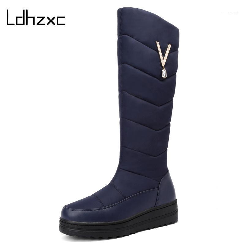 

LDHZXC 2020 fashion winter snow boots women keep warm crystal zipper flat platform shoes woman knee high boots1, Black
