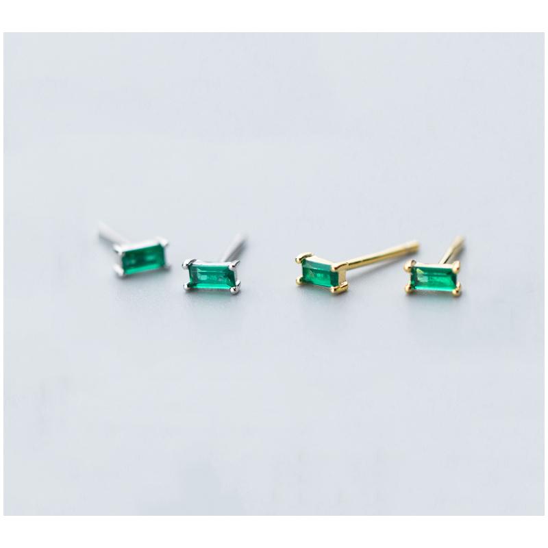 

Stud Real 925 Sterling Silver Green Zircon Rectangle Earrings For Charming Women Party 18K Golden Fine Jewelry Punk Accessories