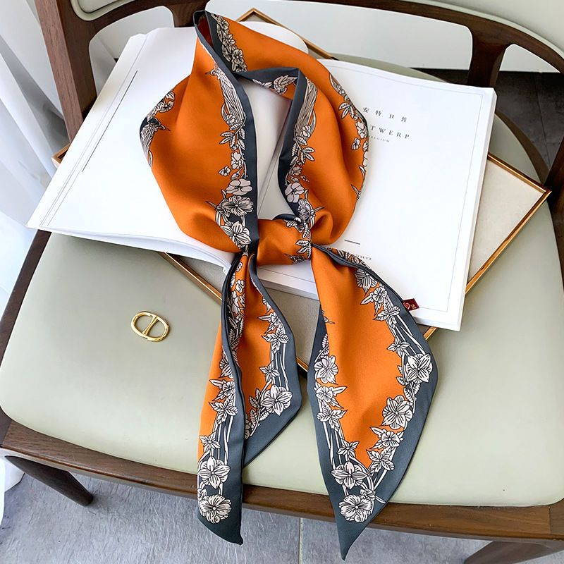 

Wholesale fashion quality silk scarf female spring and summer pointed ribbon imitation silk thin narrow strip decorative scarf tide