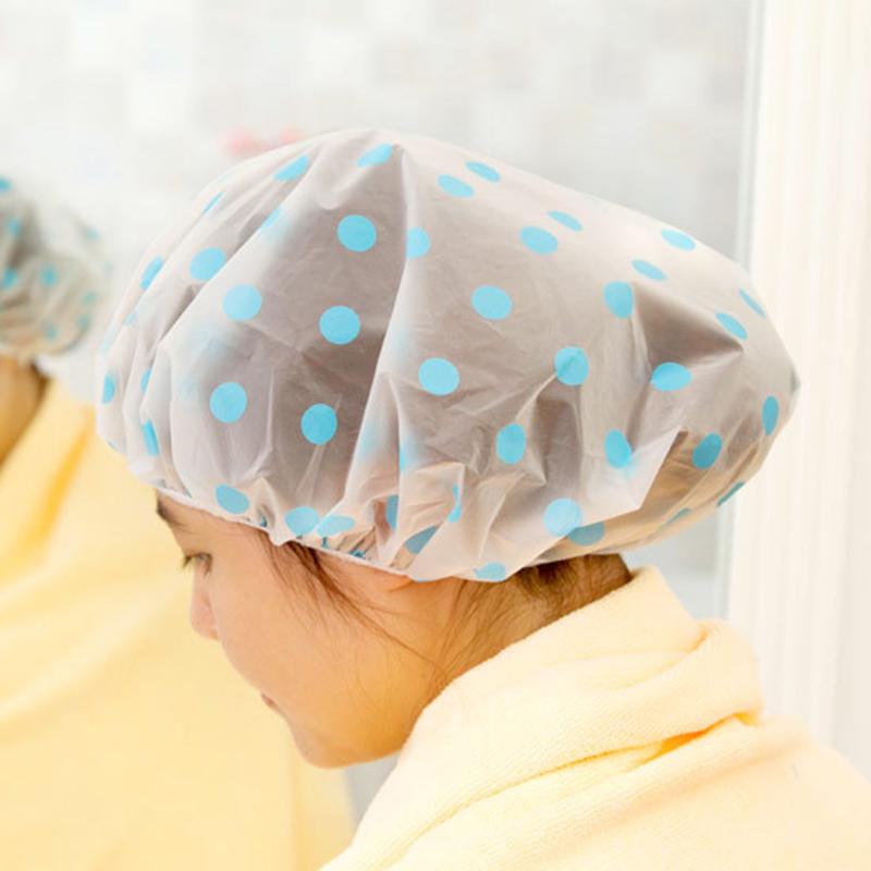 

Bath Cap Waterproof Elastic Shower Cap Hat Reusable Fashion Bath Head Hair Cover Salon Shower Wave Point Bathroom Tool