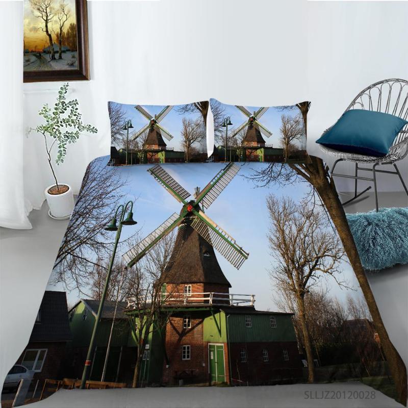 

High Quality Windmill in the Forest Printing Bedding set Duvet cover Bedspread  full queen king sizes