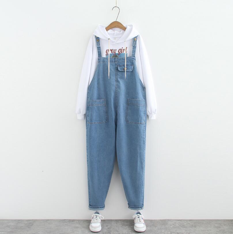 

2021 Autumn Released Denim Casual Plus Size  Jean Female Overalls Slacks P1179 Cgm8, Dark blue.