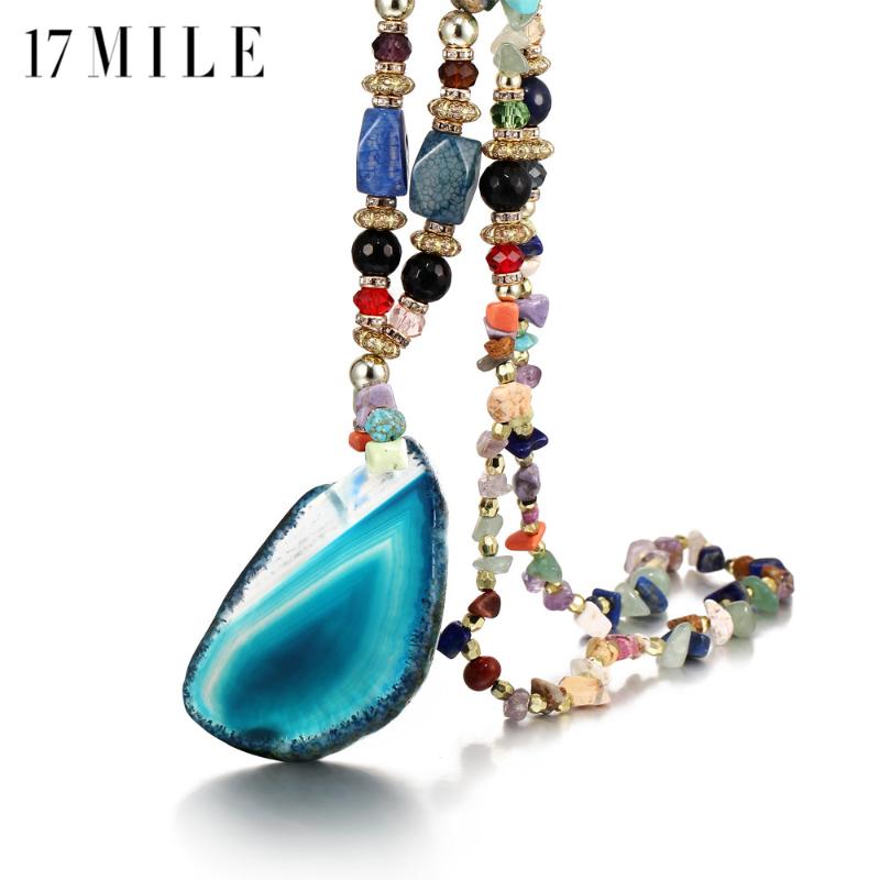 

17MILE Bohemia Multicolor Stone Necklaces For Woman Female Fashion Geometric Irregular Water Drop Big Pendant Necklace Jewelry