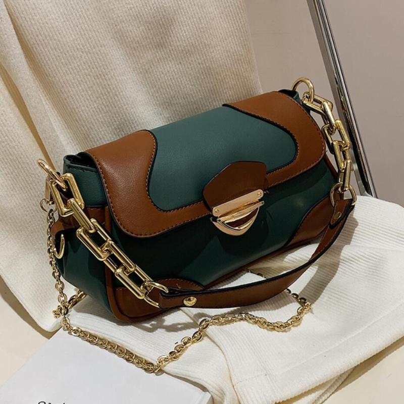 

Thick Chain Tote bag 2021 New High-quality PU Leather Women's Designer Handbag Contrast color Chain Shoulder Messenger Bag, Beige