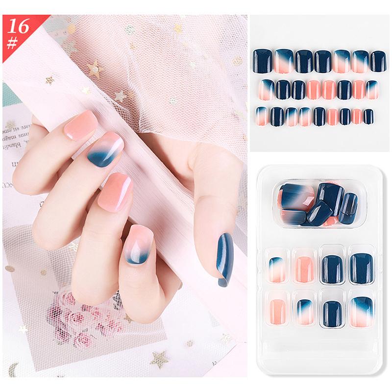 

24 pieces False Nail Full Cover Fake Nail Crystal Elegant Pink Gradient French Short Nails Ellipse Shape Short Fake