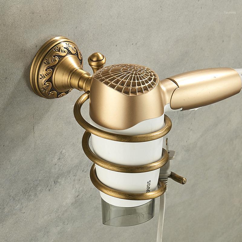 

Nail Free Hair Dryer Holder Antique Brass Bathroom Shelf Rack Washroom Accessories1