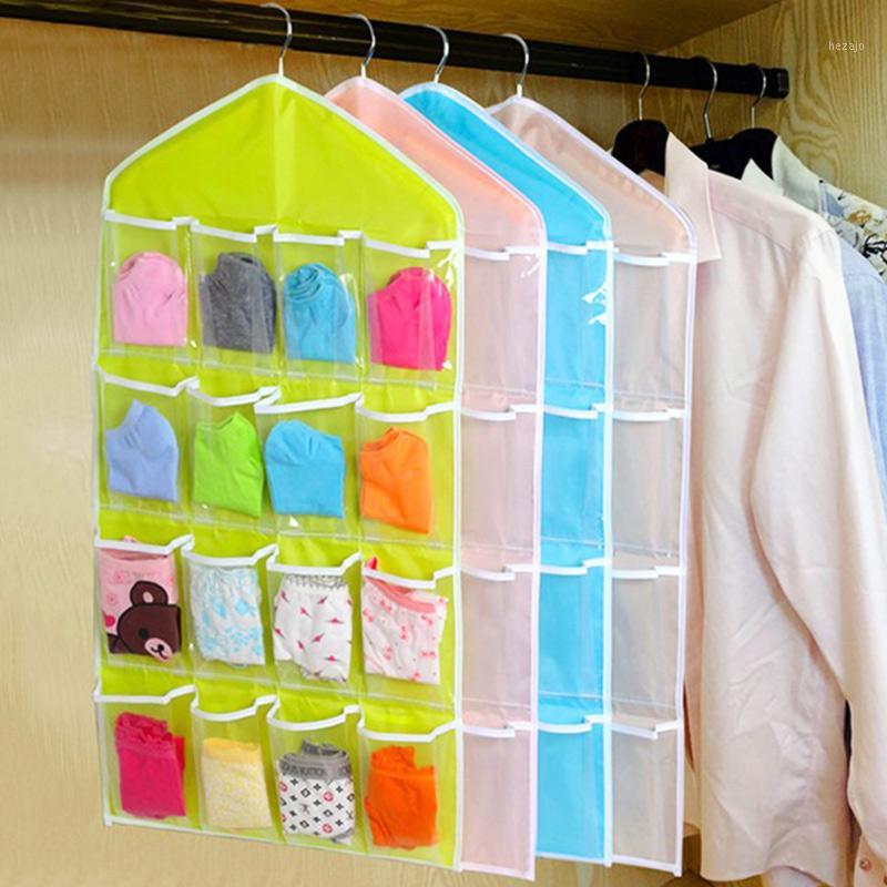 

Clear Hanging Clothes Bag Socks Bra Underwear Rack Bag Multilayer Wall Hanger Closet Storage 1 Piece Home Packing Organizer1, Blue 16 grid 1piece