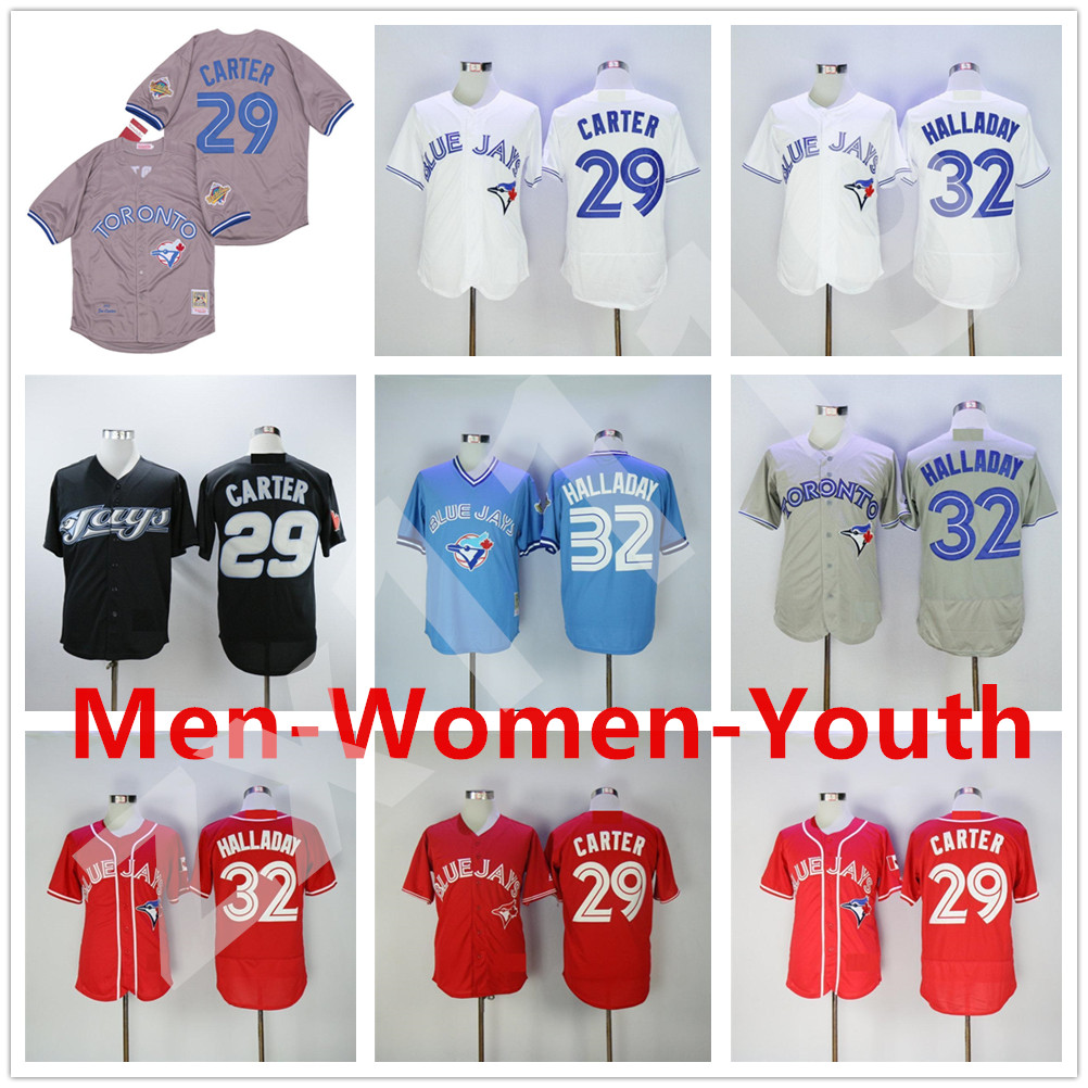 

BlueJays Baseball 29 Joe Carter Jersey 32 Roy Halladay Flexbase All Stitched Men Women kids youth, As pic 5