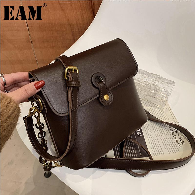 

[EAM] Women New Bucket Vintage Quality PU Leather Flap Personality All-match Crossbody Shoulder Bag Fashion Tide 2021 18A1339, Black
