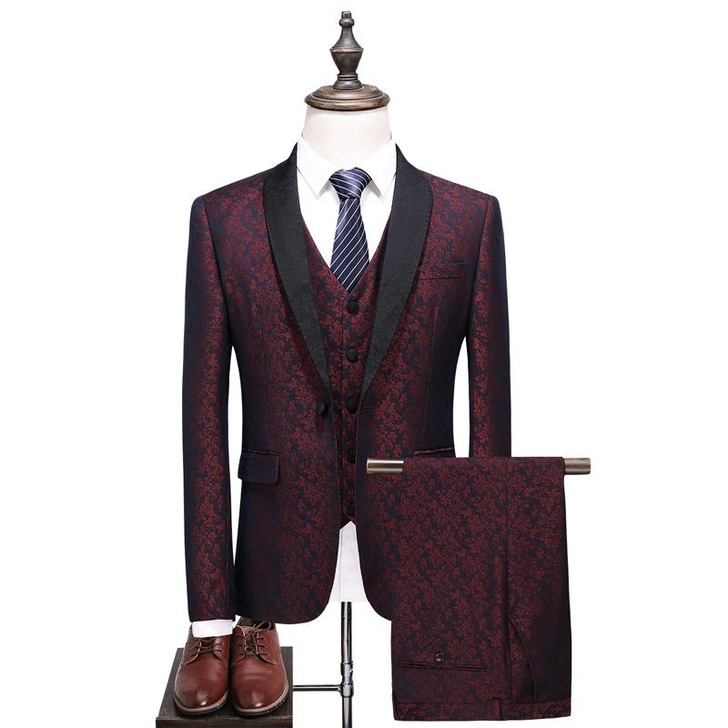 

Brand Men' Tuxedo Suit Classic Dark Red -5XL Shawl Collar 3-piece Suit Men' Slim Groom Wedding Dress Formal Work Wear, Picture color