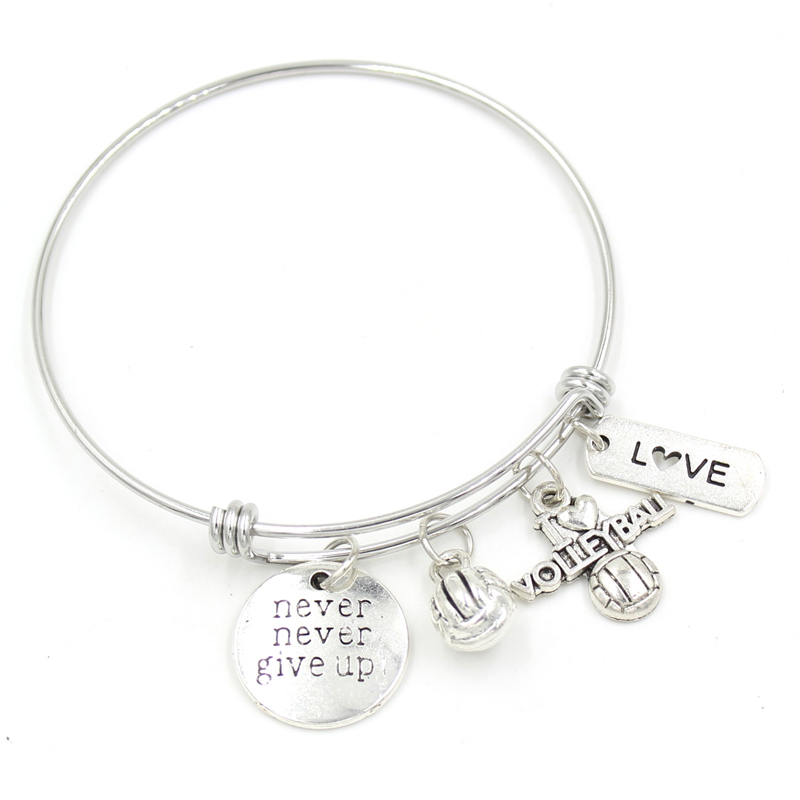 Nouvelle Arrivée En Gros En Acier Inoxydable Fil Bracelet Volleyball Bracelet En Alliage De Zinc J'aime Volleyball Charmes BraceletBangle Bijoux
