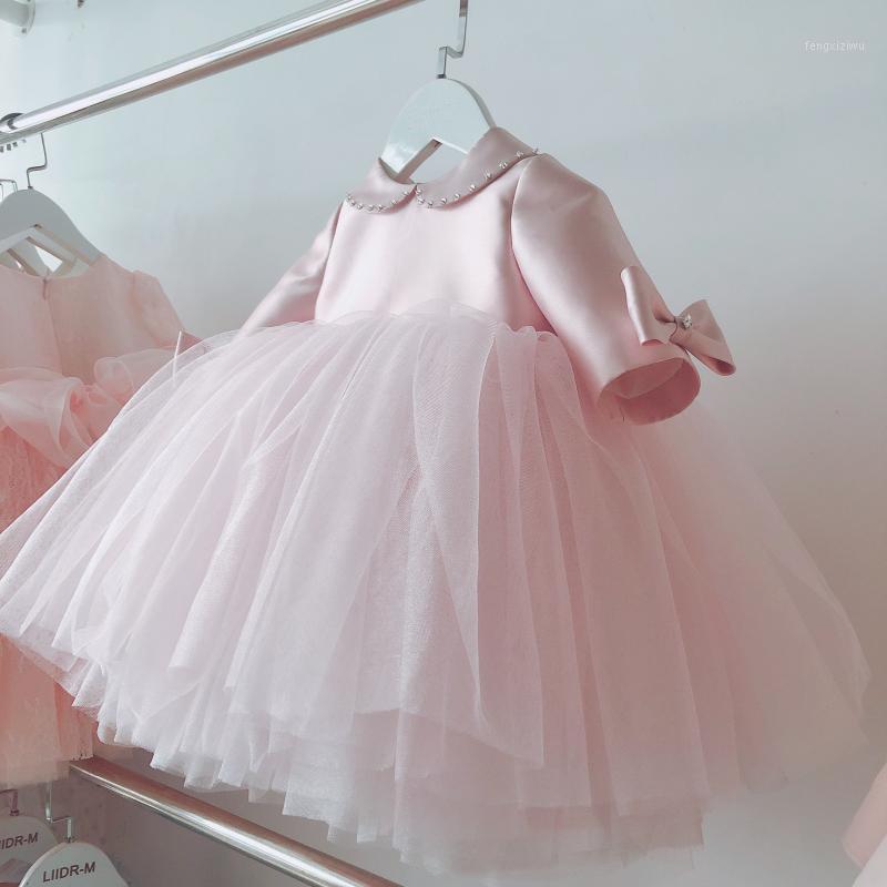 

2020 Winter Ceremony Tutu Dress Girl Big Bow First Birthday Dress For Baby Girl Elegant Princess Dresses Party Christening1, White