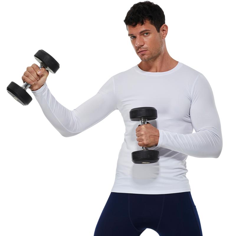 

Lovmove Long Sleeve Compression Tight Running Base shirt Men O-neck Fitness Tops Male Sport Shirts Athletic Jersey Gym Clothing, Wh