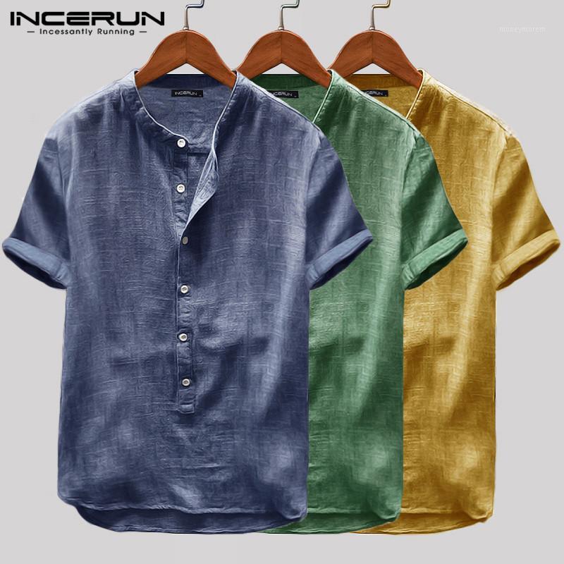 

INCERUN Men Solid Color Summer Short Sleeve Button Stand Collar Shirt Breathable Casual Small Fresh 2019 Camisa Masculina -5XL1, Green