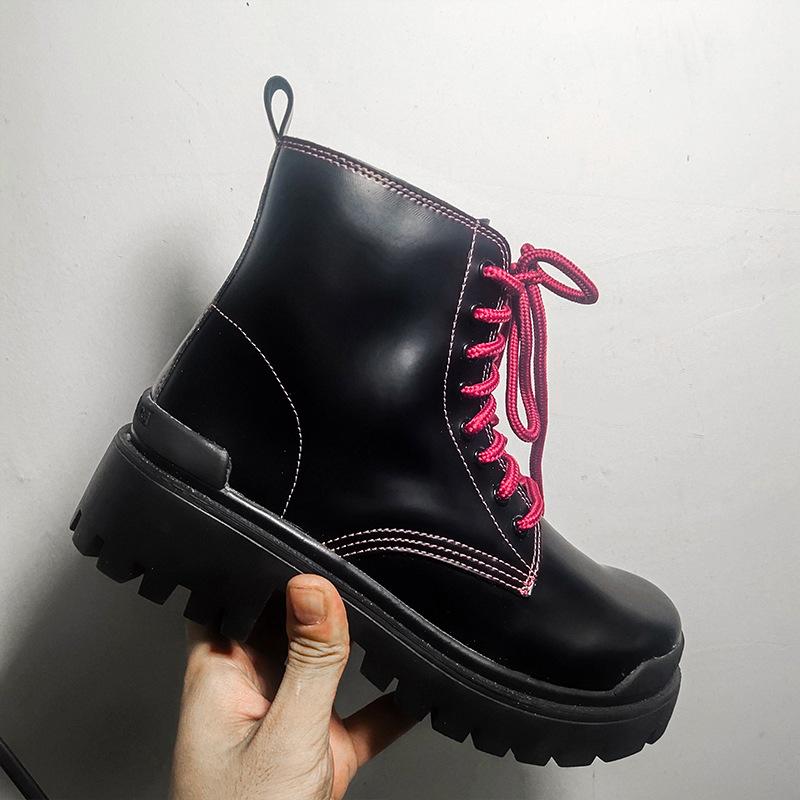 

Fall Winter New Black Leather Women Ankle Booties Round Toe Thick Bottom Flat Platform Riding Boots Brand Style Botines Mujer