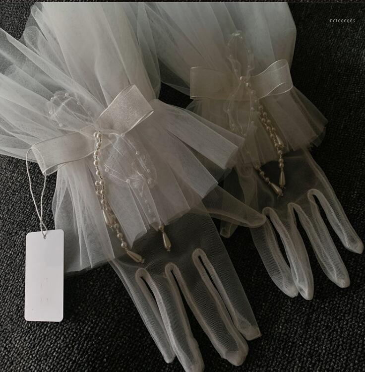 

Women's elegant beaded mesh glove female spring summer sunscreen lace glove R6291