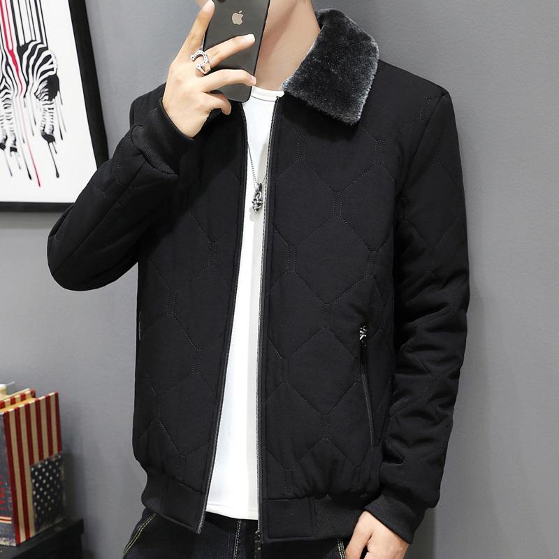 

Men's cotton-padded clothes 2020 Autumn winter new slim pure color short cotton-padded clothes casual youth men's wear, Black