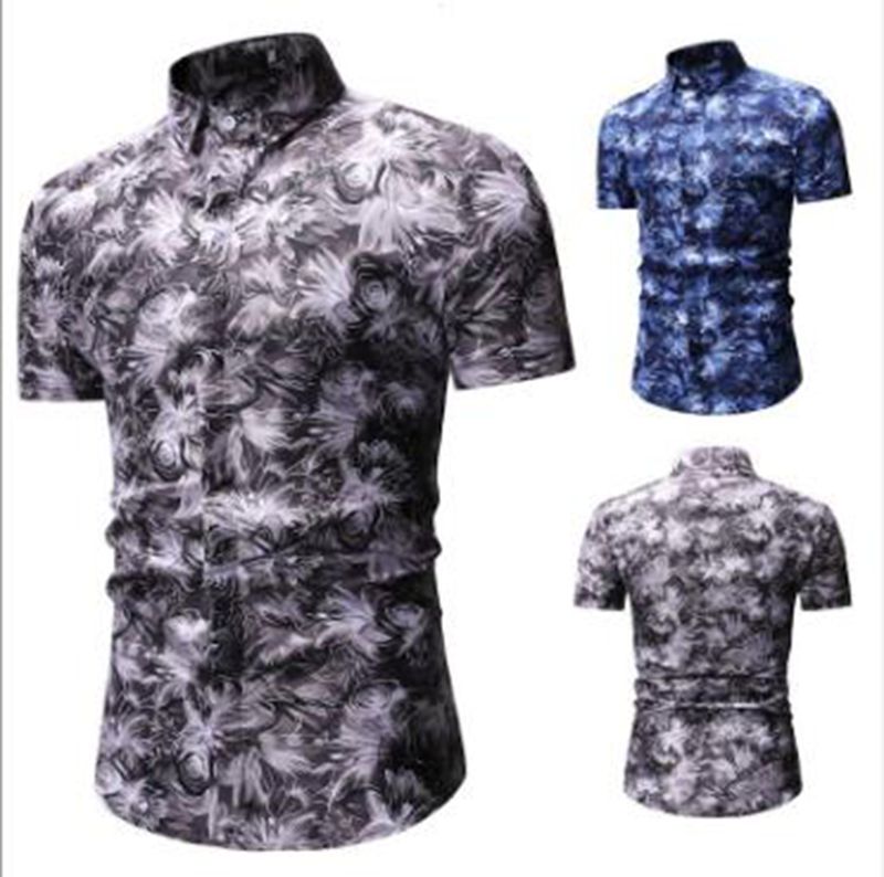 

Wholesale spring and autumn new fashion men's casual short-sleeved floral shirt, Blue