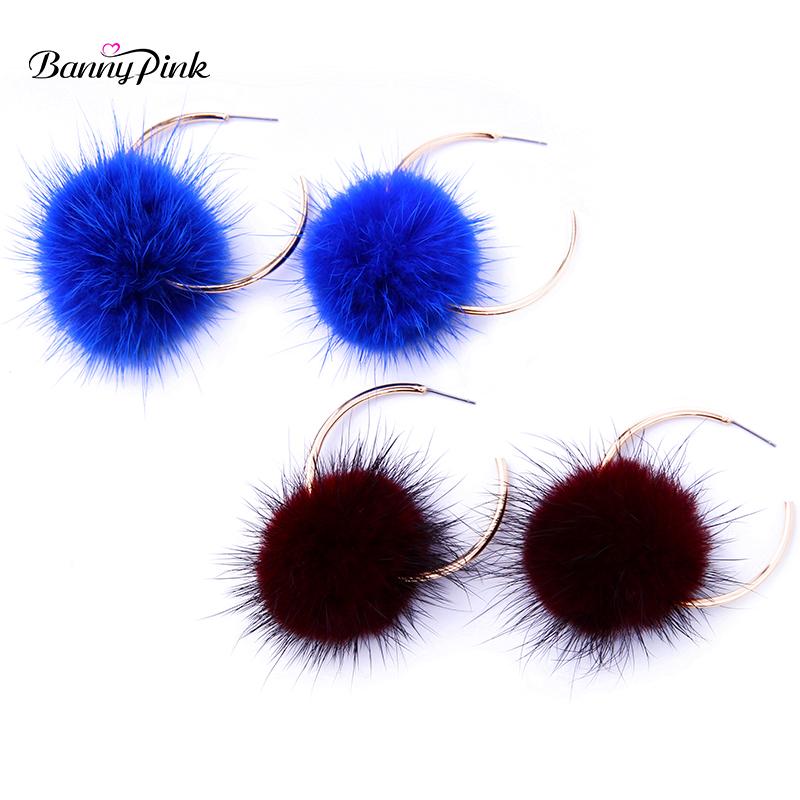 

Banny Pink Chunky Metal Hoop Earrings For Women Cute Pompon Pendant Earrings Fashion Jewelry Pendiente Big Circle Earring Bijoux