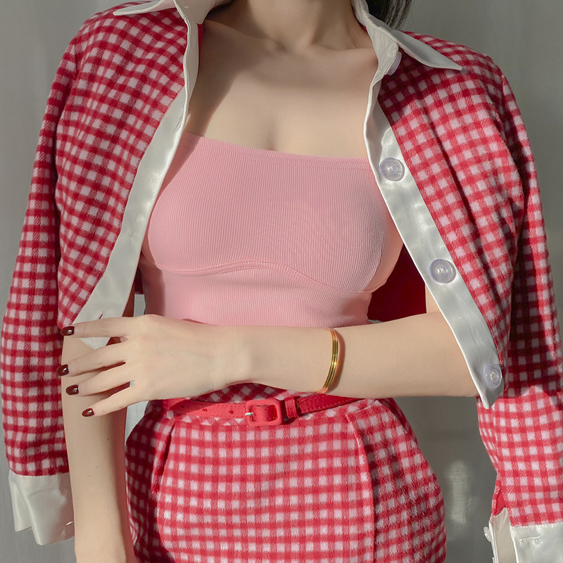 

2021 New Summer Fashion 3-color Threaded Tight Base T-base Tank Top Sleeveless Thin Sexy Crop Girl Tops Streetwear Party 0SVU, Pink.