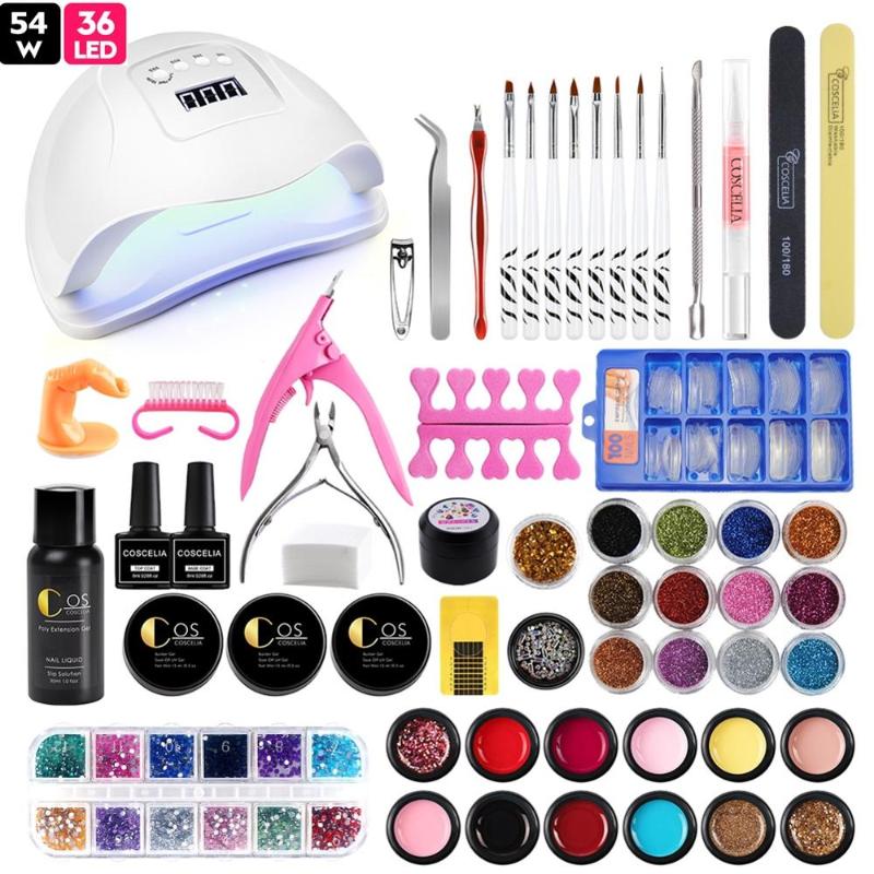 

COSCELIA Pro UV Gel Manicure Set Acrylic Nail Kit With 54W Lamp Powder Brush Tools For Manicure Gel Varnish Nail Art Tools Set