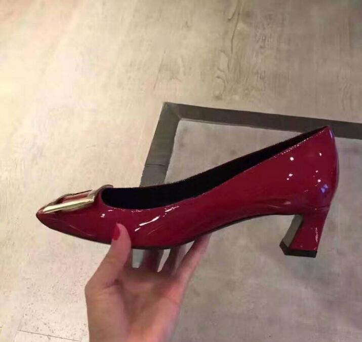 

Sale-buckle Rough with Hot high heels spring autumn patent genuine leather woman wedding shoes women pumps 38H7, Red