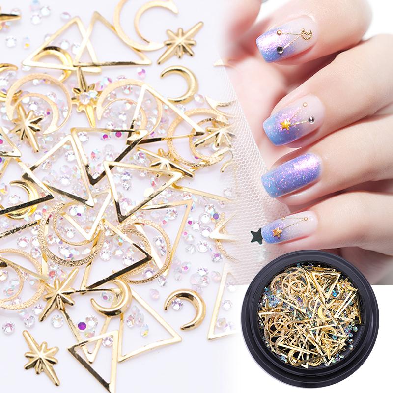 

Nail Art Studs Rivet Beads AB Color Rhinestones Star Moon Shape Mixed Size Rose Gold 3D Nail Art Decoration Colorful Accessories