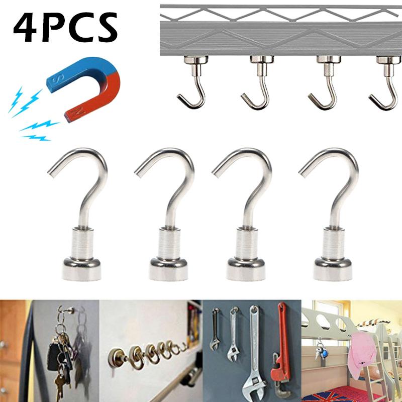

New Hot 4pcs Magnetic Hooks Powerful Heavy Duty Neodymium Magnet Refrigerator Surfaces Not Scratch SMD66