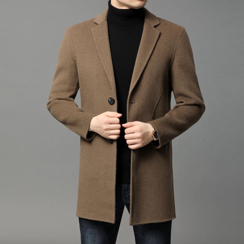 

Winter upset young male or long coat wool overcoat woolen cloth coat han edition double-sided cloth men's clothing, Black