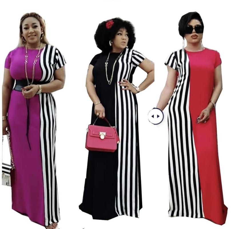 

African Dashiki New style women's Fashion stretch zipper short sleeves printing long dress size M L XL XXL