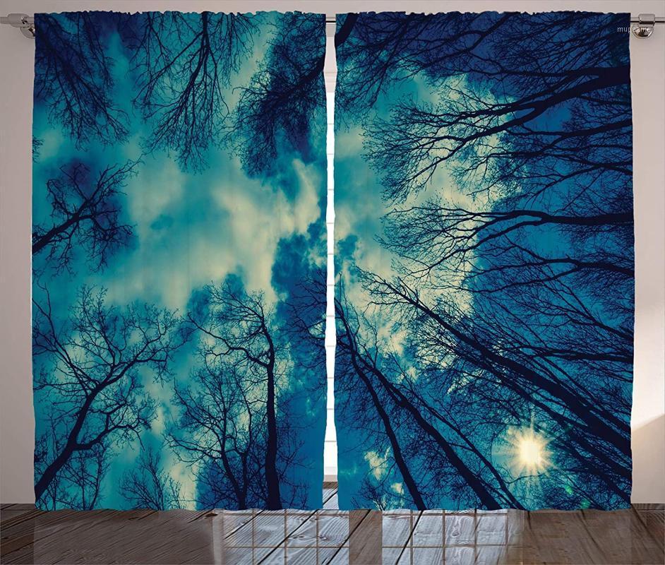 

Forest Curtains View to Trees-Tops and Cloudy Sky Weather Heaven Dream Night Ups Giver of Life Theme Living Room Bedroom Window1, As pic