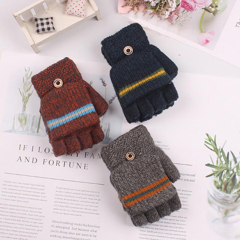 

Winter Big Children's Gloves 2020 Fashion Half Finger Knit GlovesWinter Warm Striped AB-yarn Boy Gloves enfant hiver fille