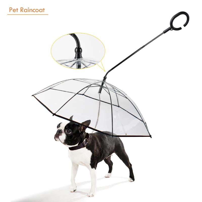 

Transparent Pet Umbrella with Dog Walking Leash Raining Handle Dog Raincoat Waterproof Cat Umbrella Supplies, As picture shown